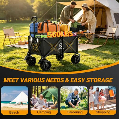 Heavy Duty Collapsible Beach Wagon with All-Terrain Wheels - color: Black