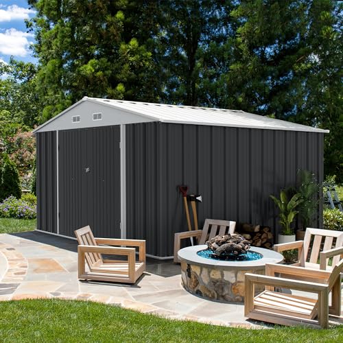 Devoko 10x8 FT Outdoor Storage Shed, Gray - color: Gray, size: 10x8 FT