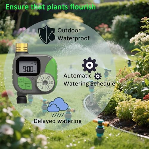Sprinkler Timer Water Timer for Garden Hose, Automatic Watering System Low Power Consumption, One Year Standby Time, Rain Delay Watering Schedule, Easy Installation, Outdoor Waterproof