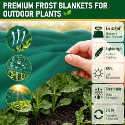 10x50FT Plant Covers Freeze Protection, Frost Cloth with 20 Clips - color: Green-10*50FT
