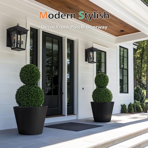 Heyzier Wide Planters for Outdoor Plants, Extra Large Indoor Flower Pots for Garden, Front Porch, Patio - Round Resin Planter Set of 2 (Black, 16" D x 13" H) - size: 16" D x 13" H