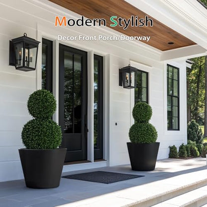 Heyzier Wide Planters for Outdoor Plants, Extra Large Indoor Flower Pots for Garden, Front Porch, Patio - Round Resin Planter Set of 2 (Black, 16" D x 13" H) - size: 16" D x 13" H