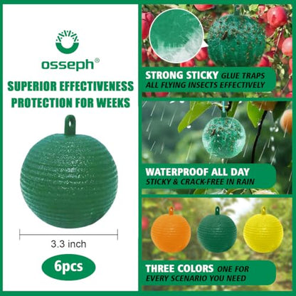 6pcs Sticky Insect Trap Ball Osseph Fruit Fly Trap Balls for Indoor Outdoor - color: Green