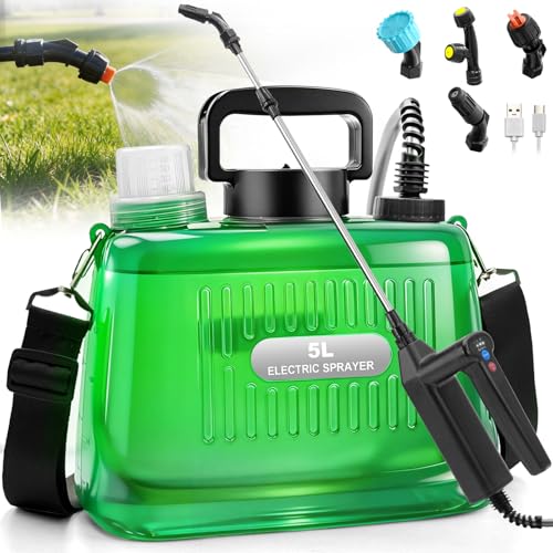SideKing Battery Powered Sprayer 1.35 Gallon, 3 Adjustable Pressure Electric Weed Sprayer with Battery Indicator, Telescopic Wand & 4 Nozzles, Rechargeable Garden Sprayer for Lawn, Yard & Pest Control - size: 1.35 Gal