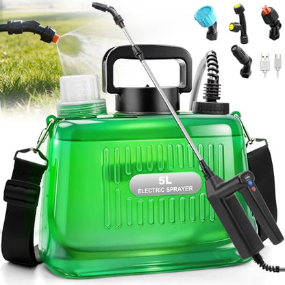 SideKing Battery Powered Sprayer 1.35 Gallon, 3 Adjustable Pressure Electric Weed Sprayer with Battery Indicator, Telescopic Wand & 4 Nozzles, Rechargeable Garden Sprayer for Lawn, Yard & Pest Control - size: 1.35 Gal