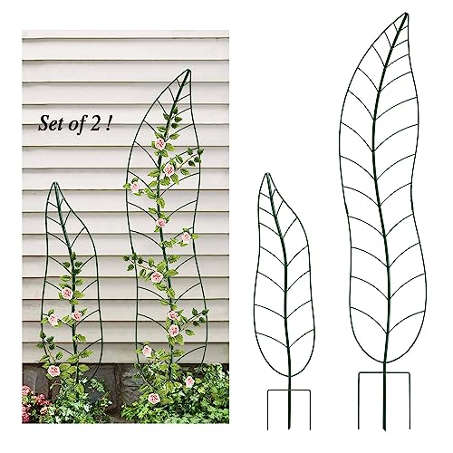 Garden Trellis Plant Support Trellis Green Leaf Trellis Garden Decoration for Climbing Vines Floral Metal Trellis Set of 2（Green） - color: Trellis-01