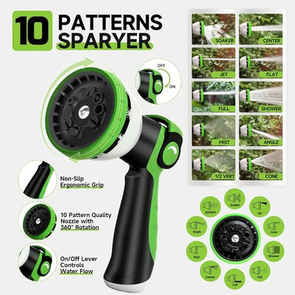 Garden Hose 75 ft Flexible Water Hose Non-Expanding Lightweight Kink-Free Hoses Durable Leak-Proof High Pressure Pipe with 3/4” Brass Fitting 10 Function Nozzle for Outdoor Yard Lawn Car Wash - size: 75FT