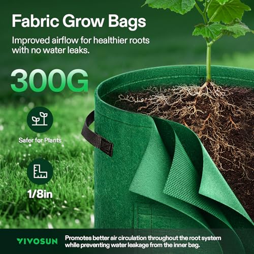 VIVOSUN 5-Pack 7 Gallon Potato Grow Bags, Roll-up Harvest Window - color: Green, size: 7 Gallon