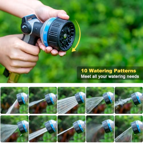 FANHAO Metal Thumb Control Water Hose Nozzle Heavy Duty, 10 Spray Patterns - color: Blue