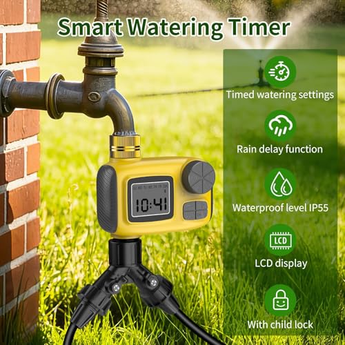 165FT Automatic Drip Irrigation System with Timer & Brass Connectors - DIY Garden Watering Kit for Raised Beds, Lawn & Greenhouse, 1/2" & 1/4" Blank Distribution Tubing - size: 11.61“ × 11.22” × 5.71“