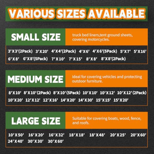 RAINDEWAY 5x16 Feet Tarp Waterproof,9Mil Green/Black Poly Tarps Cover - color: Green/Black, size: 5x16 Feet-Finished size
