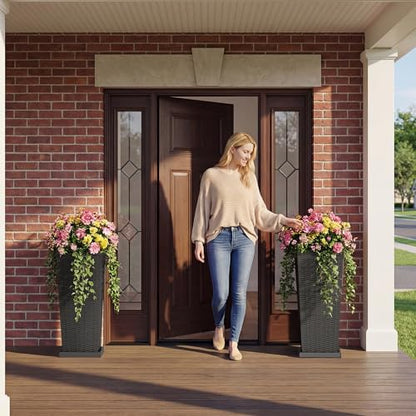 Devoko Resin 30'' Tall Planters Large Taper Outdoor Planter - color: Black, size: 30" With Trays