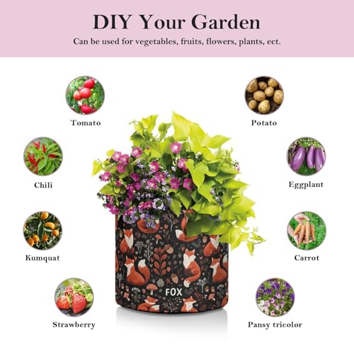 10 Gallon Grow Bags 1 Pack Plant Fabric Pots Flower Nursery Garden Vegetable Small Plant Pot 16.1 x 11.8 in Large Indoor Planter with Handles Black Foxes Mushrooms - color: Black Foxes Mushrooms, size: XL16.1x11.8in