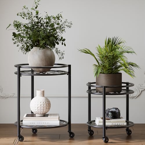 2 Tier Heavy Duty Rolling Plant Stand, 2 Pack Black - color: black