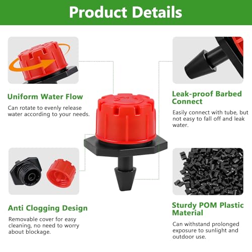 Kalolary 200PCS 1/4" Adjustable Drip Irrigation Emitters (Red, 8 Holes) - color: 200PCS Red 8 Holes
