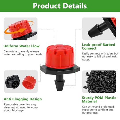 Kalolary 200PCS 1/4" Adjustable Drip Irrigation Emitters (Red, 8 Holes) - color: 200PCS Red 8 Holes