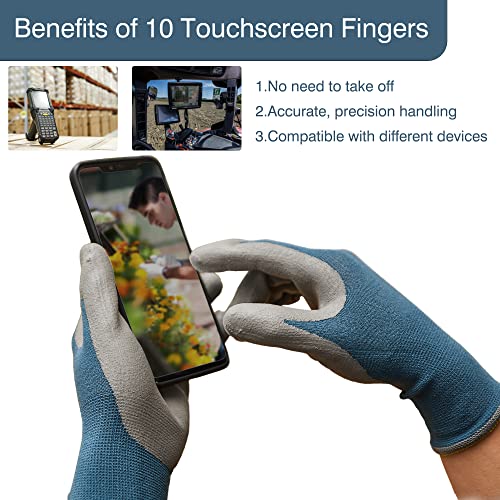 COOLJOB 6 Pairs Gardening Gloves for Men, Breathable Rubber Coated, Xlarge - color: Black & Blue (Nitrile Touchscreen), size: X-Large (Pack of 6)