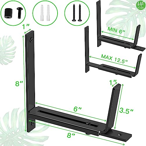 HFHOME 2 PCS Adjustable Planter Box Brackets (6 to 12.5 in), Universal Window Box Brackets, Heavy Duty Metal Flower Box Wall Mounting Hooks for Balcony, Fences, Patio, and Garden - Black - size: Set of 2 - Black