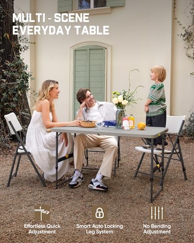 FanttikOutdoor Folding Table 4 Foot Quick Adjust Portable Plastic 4 Heights - color: Grey