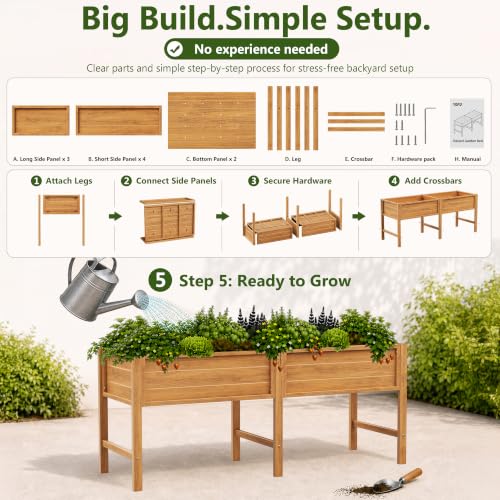 YEFU 72" Large Raised Garden Bed, Wood-Look HIPS 6ft Extra Large Bed, Teak - color: Teak, size: 72"×24"×30"