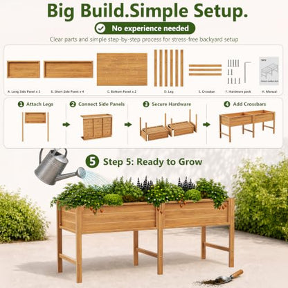 YEFU 72" Large Raised Garden Bed, Wood-Look HIPS 6ft Extra Large Bed, Teak - color: Teak, size: 72"×24"×30"