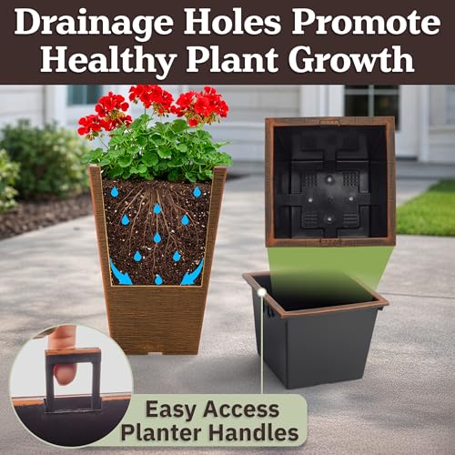 Pure Garden Large Outdoor Planters, Bronze, 13.75-Inch, 2-Pack - color: Bronze