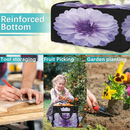 Purple Dahlia Garden Tool Bag Waterproof Gardening Tool Storage Bag with Handle & 10 Pockets Gardening Tote Bag for Women Garden Tool Organizer - color: Purple Dahlia