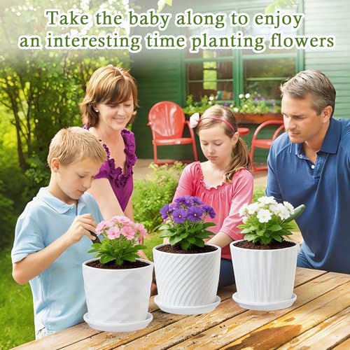sietpoek 5.5” Ceramic Plant Pots with Drainage and Saucer 4PCs White - size: 5.5 Inch