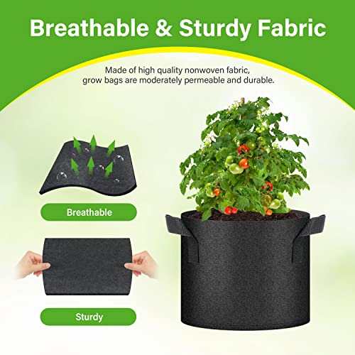 HealSmart 6-Pack 5 Gallon Nonwoven Grow Bags, Aeration Fabric Pots with Handles, Suitable for Garden Fruits, Vegetables and Flowers, Black - color: Black, 6 Pack, size: 5 Gallon