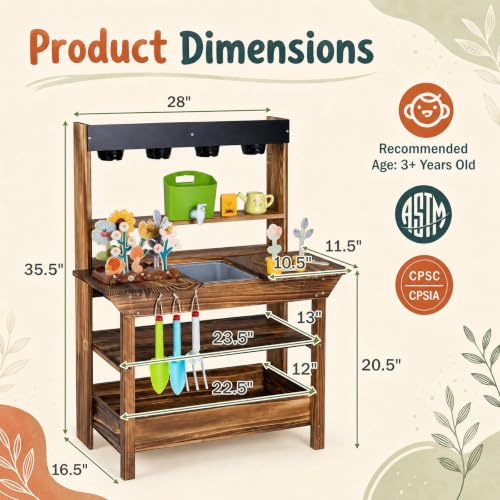 GLACER Mud Kitchen for Kids Outdoor, Fir Wood Potting Bench