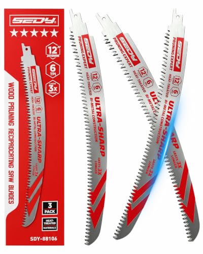12 Inch Japanese Teeth Reciprocating Saw Blades, Arc Edge Wood Pruning Saw Blades 6TPI for Tree Trimming, Branch Cutting, Green Timber and Wet Wood, 3 Pack - color: 3-Pc 12" Precision Pruning