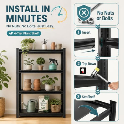 Plant Stand, Adjustable 4 Tier Metal Flower Stand with Double Layer Posts - color: 14''W*12''D*44''H