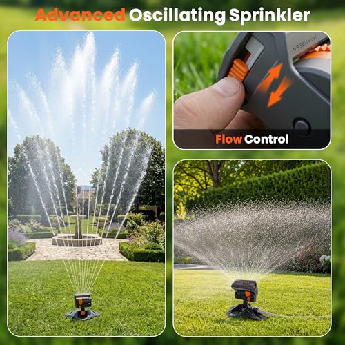 16-Nozzle Oscillating Sprinkler for Yard Large Area, Lawn sprinklers with Adjustable Spray Width & Oscillation Range & Water Flow, Covers up to 2,700 sq. ft