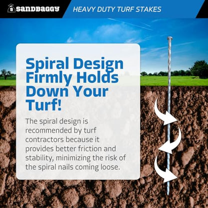 Sandbaggy 18" Heavy Duty Galvanized Artificial Turf Stakes - Spiral Landscape Nails - Ground Spikes/Pins, Synthetic Grass, Lawn, Edging, Weed Barrier Fabric (18 inch - Ultra Heavy Duty, 300, Count) - style: 18 inch - Ultra Heavy Duty