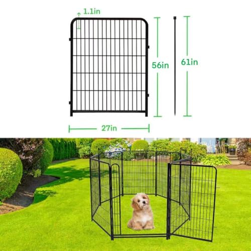 Getlay Black Metal Garden Fences and Borders No Door, 56in(H) 10 Panels Total 22.1 Ft(L), Animal Barrier Fence, Garden Fence for Dogs,Dog Digging Fence Barrier, Fencing for Flower Beds - size: 56''(H)-10panels-22.1ft(L) no gate