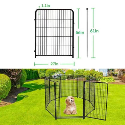 Getlay Black Metal Garden Fences and Borders No Door, 56in(H) 10 Panels Total 22.1 Ft(L), Animal Barrier Fence, Garden Fence for Dogs,Dog Digging Fence Barrier, Fencing for Flower Beds - size: 56''(H)-10panels-22.1ft(L) no gate