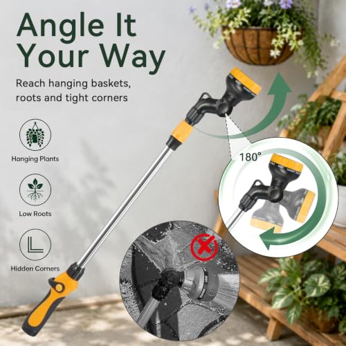 Watering Wand Heavy Duty, 26-35.4" watering wand for garden hose With 9 Spray Patterns & 180° Swivel Head Non-Slip Handle For Plants Hanging Baskets Patio Cleaning