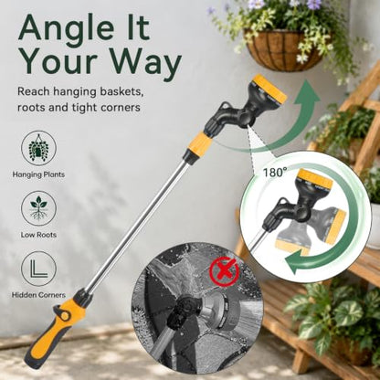 Watering Wand Heavy Duty, 26-35.4" watering wand for garden hose With 9 Spray Patterns & 180° Swivel Head Non-Slip Handle For Plants Hanging Baskets Patio Cleaning