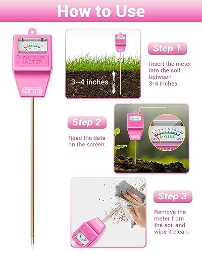 Dr.meter Soil Moisture Meter for Plants, Plant Water Gauge Test Kit - color: Pink