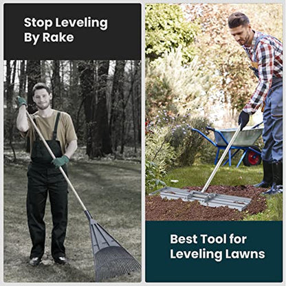 Lawn Leveling Rake 35x10 inch, (Professional-Grade) Lawn Leveler Tool with Stainless Steel Handle Rakes for Lawns Heavy Duty Landscape Rake for Backyard, Garden, Golf Course, Farm, Pasture - size: 35x10inch-6.5FT