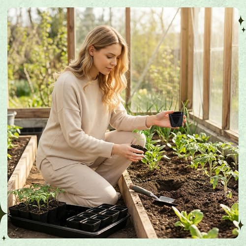 100 Pcs Square Nursery Pots, 5 Pcs Seed Starter Tray, 2.6 inch Nursery Pots with Tray, Plastic Starter Pots for Planting Seeds, Reusable Seed Starting Pots with Drainage Holes (Plastic) - style: Plastic
