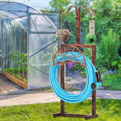 Garden Hose Holder, Vintage Hose Reel Stand with Shepherd Hook - style: Vintage Bronze
