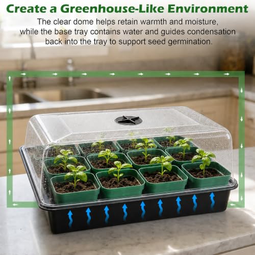 8-Pack Seed Starting Trays with 4" Humidity Dome, Water-Return Design - size: 8p Trays+Domes