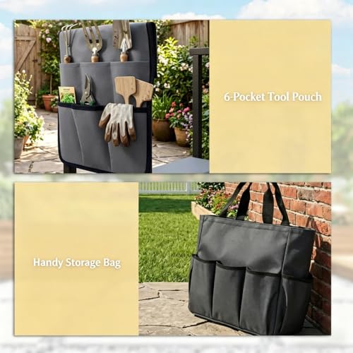2-in-1 Garden Kneeler & Seat 330lb Capacity Folding Bench Tool Pouch