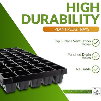 IGC Greenhouse Megastore Plant Plug Trays - 50 Cells, 100 Pack - Plastic Seed Starting Cell Plug Flats for Plants & Microgreens Germination - Planting Trays for Seedlings Reusable Heavy Duty - size: 50 cells