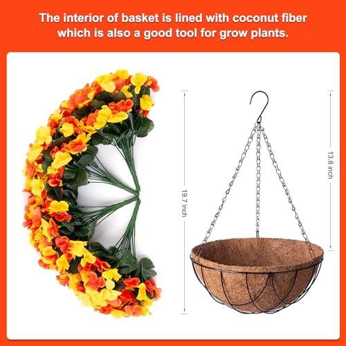 Artificial Fall Hanging Flowers with Basket for Outdoor UV Resistant - color: A-orange