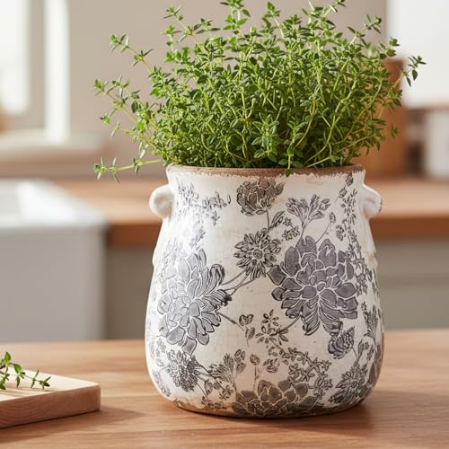 Tuscan Ceramic Planter & Vase, 6.68" Indoor/Outdoor Decorative Plant Pot - color: Vintage Grey