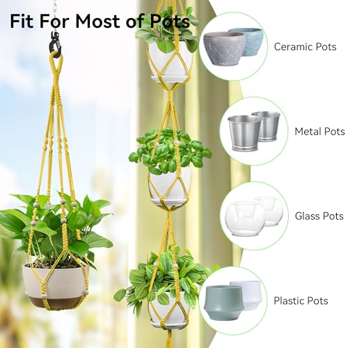 USLAI Macrame Plant Hanger, for Up to 15 Inch Pots, 35+72 Inch, Yellow - color: 72+35 Inch - Yellow