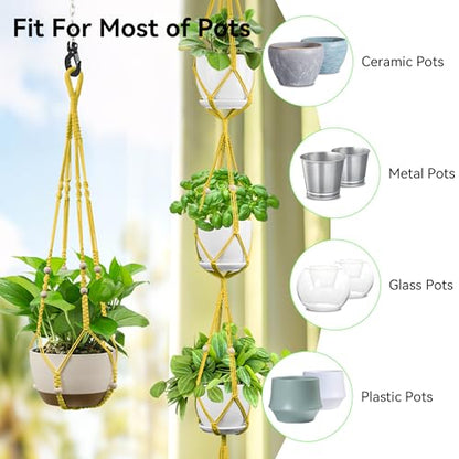 USLAI Macrame Plant Hanger, for Up to 15 Inch Pots, 35+72 Inch, Yellow - color: 72+35 Inch - Yellow