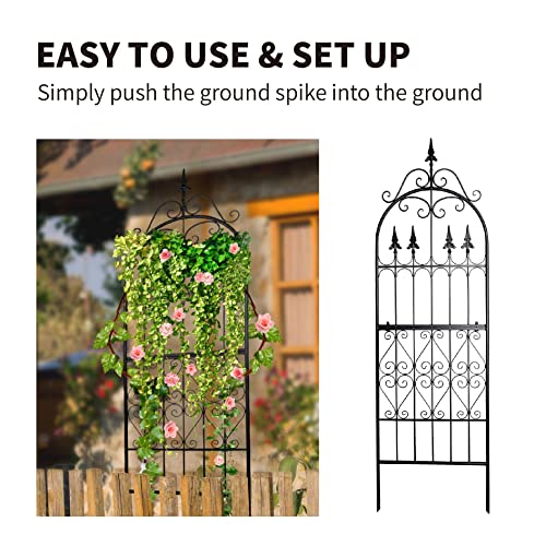 Garden Trellis for Climbing Plants, 70" H x 21.7" W Heavy Duty Metal Trellis, 6FT Rustproof Black Iron Vine Support Trellis with 9.2" Ground Stakes, Decorative Cupid Arrow Design Roses, Vines - size: 70 inch-1 pack